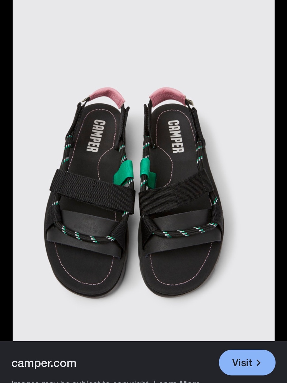 Camper Black Sandals with Green and Pink Accents
